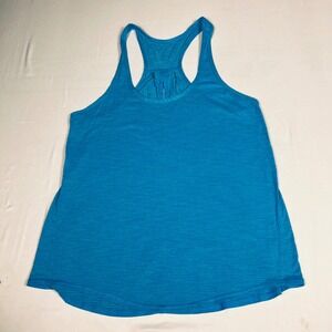 Lululemon Essential Tank Top Blue Heathered Racerback Pleated Back Keyhole‎ Gym